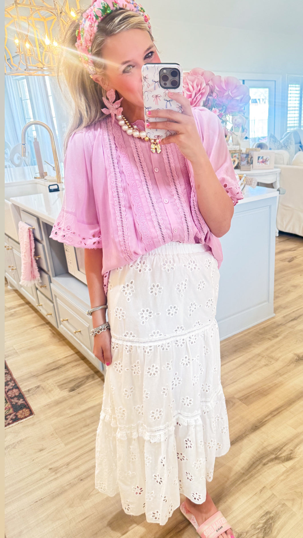 Cotton Pink Eyelet Detailed Top