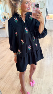 Black Floral Embroidered Lovely Dress