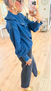 Denim Peter Pan Collar Button Up Top
