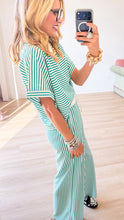 Kelly Green Stripe V-Neck Pant Set