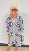 Queen of Sparkles Black and White Striped Eye Dress