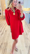 Red Quilted 3/4 Sleeve Dress