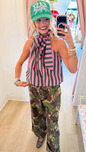 Green and Pink Stripe Bubble Hem Bow Top