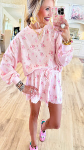 Pink Lace Trim Skirt Lounge Set