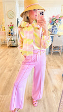 Pastel Geometric Pattern Bow Blouse
