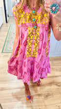 Sister Mary Pink and Yellow Floral Embroidered Midi Dress