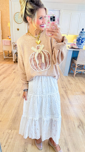 Off White Ruffle Eyelet Maxi Skirt