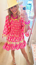 Fuchsia Multi Floral Shirred Dress