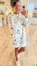 White and Black Floral Print French Terry Mini Dress