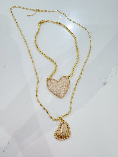 Long Gold Crystal Heart Necklace