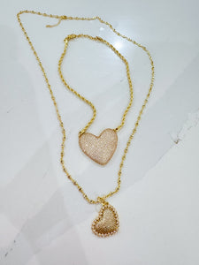 Long Gold Crystal Heart Necklace