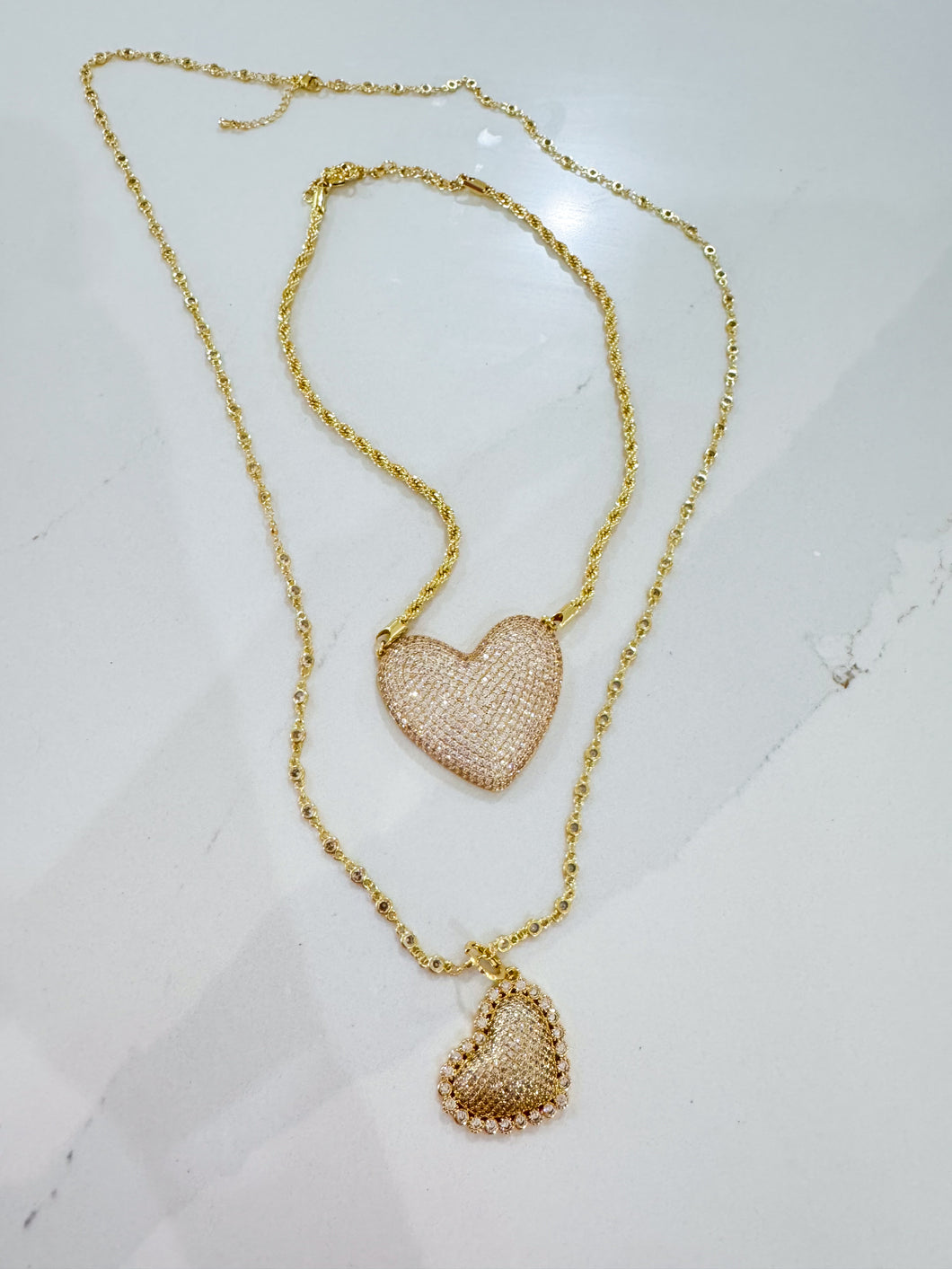 Long Gold Crystal Heart Necklace