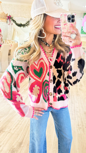 Pink Multi Animal Print Sweater Cardigan