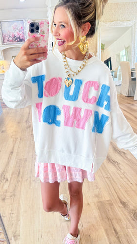 Pink and Blue Touchdown Patchwork Sweatshirt