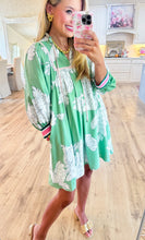 Green and Pink Floral Print Dress