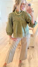 Olive Stripe High Waisted Wide Leg Pants
