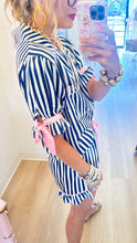 Navy and Pink Striped Satin Pajama Set