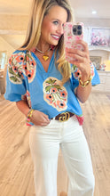 Blue Floral Abstract Top