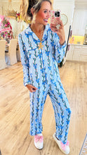 Blue Button Up PJ Pant Set
