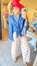 THML Blue Long Sleeve Button Down Tie Knot Top