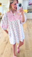 White and Pink Floral Embroidery Mini Dress