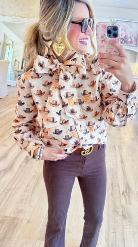 Beige Cowboy Hat Printed Top