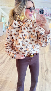 Beige Cowboy Hat Printed Top