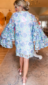 Pastel Blue Floral Lace Dress