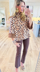 Brown Animal Print Sweater with Fur Cuffs