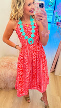 Pink and Red Floral Print Midi Dress