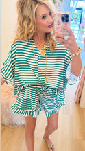 Green Stripe Ruffle Hem Short Set