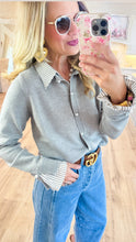 THML Grey Knit Contrast Collar Cardigan