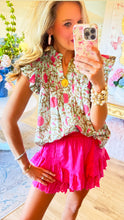 THML Light Blue Flutter Sleeve Floral Top