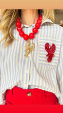 Blue Stripe Beaded Lobster Detail Top