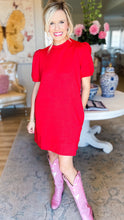 Red Textured Dress with Pockets