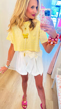 Yellow Rhinestone Embellished Cropped Top