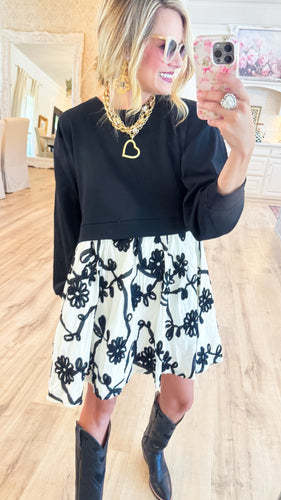 Black 3D Floral Pattern Dress