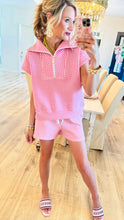 Pink Gingham Quarter Zip Short Set