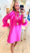 Hot Pink Feather Trim Shift Dress