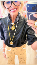 Black Faux Leather Cropped Button Up