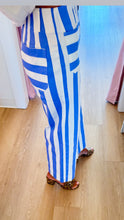 White and Blue Stripe Wide Leg Pants