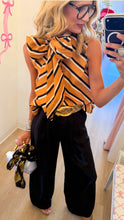 Mustard Stripe Sleeveless Neck Tie Top