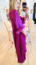Plum Satin Feather Trim Midi Dress