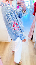 Blue Stripe Multi Beaded Detail Button Up