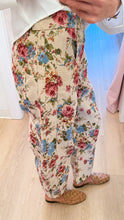 Cream Beige Floral Barrel Pants