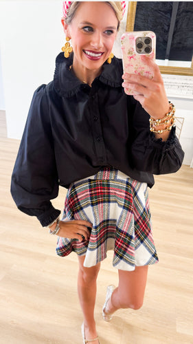Black Ruffle Collared Top