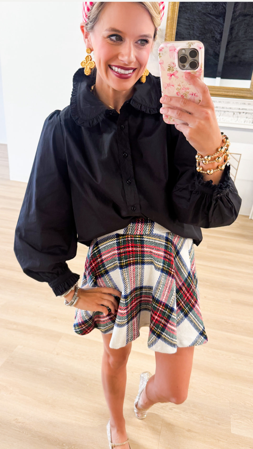 Black Ruffle Collared Top