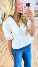 Off White Puff Sleeve Oversized Collar Top