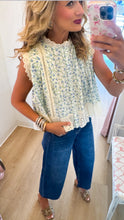 Ivory and Blue Floral Eyelet Button Up Top