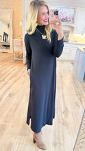Black Long Sleeve Mock Neck Midi Dress